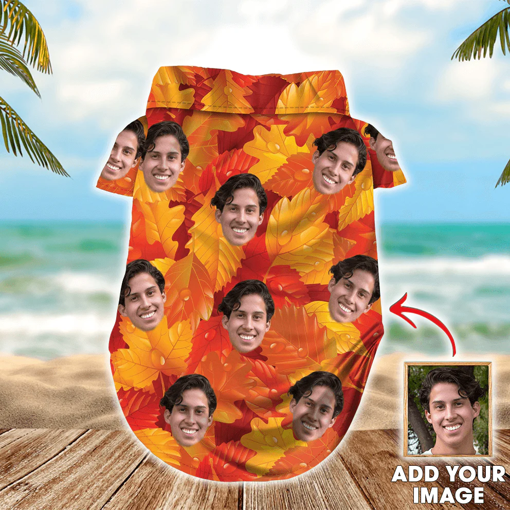 Custom Pet Dog Hawaiian shirt-Custom Photo Pet Leaves Autumn Pattern Personalized Hawaiian Shirt For Pet- Perfect Gift For Pet, Dog lovers, Cat Lovers