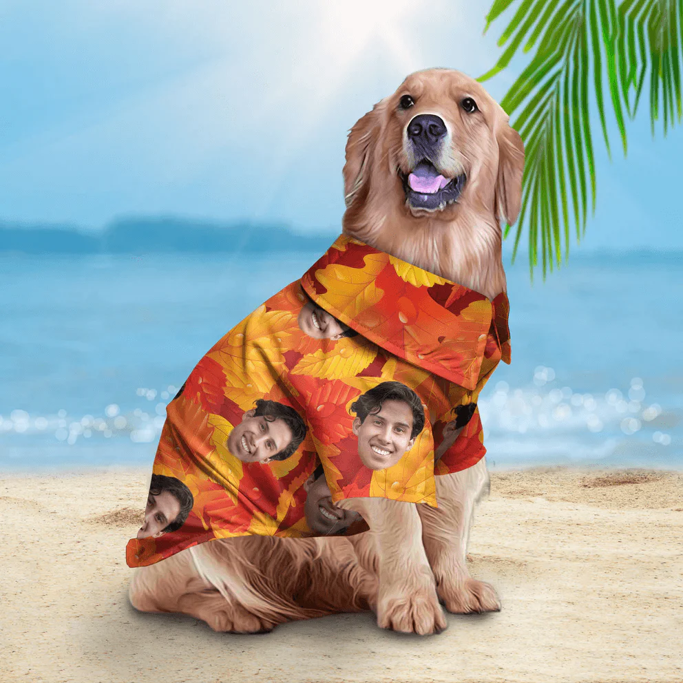 Custom Pet Dog Hawaiian shirt-Custom Photo Pet Leaves Autumn Pattern Personalized Hawaiian Shirt For Pet- Perfect Gift For Pet, Dog lovers, Cat Lovers - Image 2