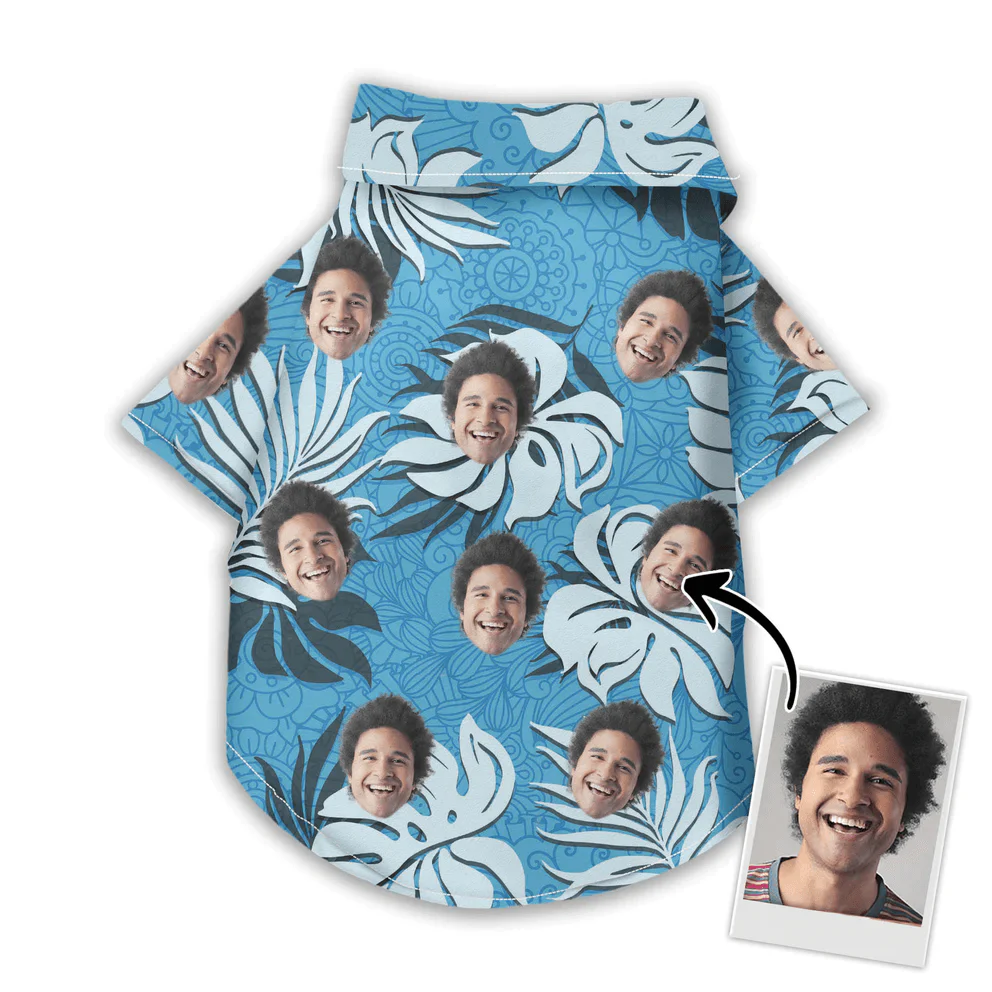 Custom Pet Dog Hawaiian shirt - Custom Photo Pet Leaves & Flowers Blue Pattern Personalized Hawaiian Shirt For Pet - Perfect Gift For Pet Lovers - Image 3
