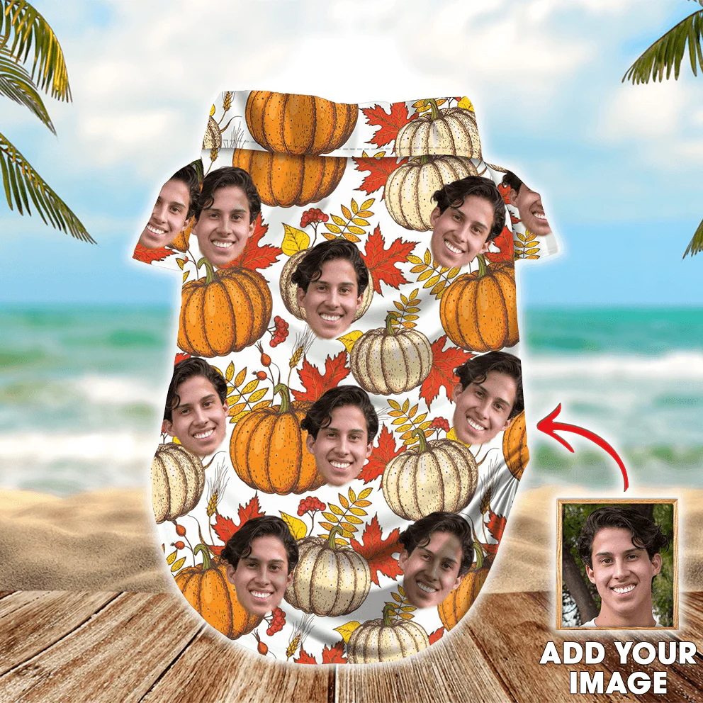 Custom Pet Dog Hawaiian shirt - Custom Photo Pet Leaves & Pumpkin Pattern Personalized Hawaiian Shirt For Pet - Perfect Gift For Pet Lovers