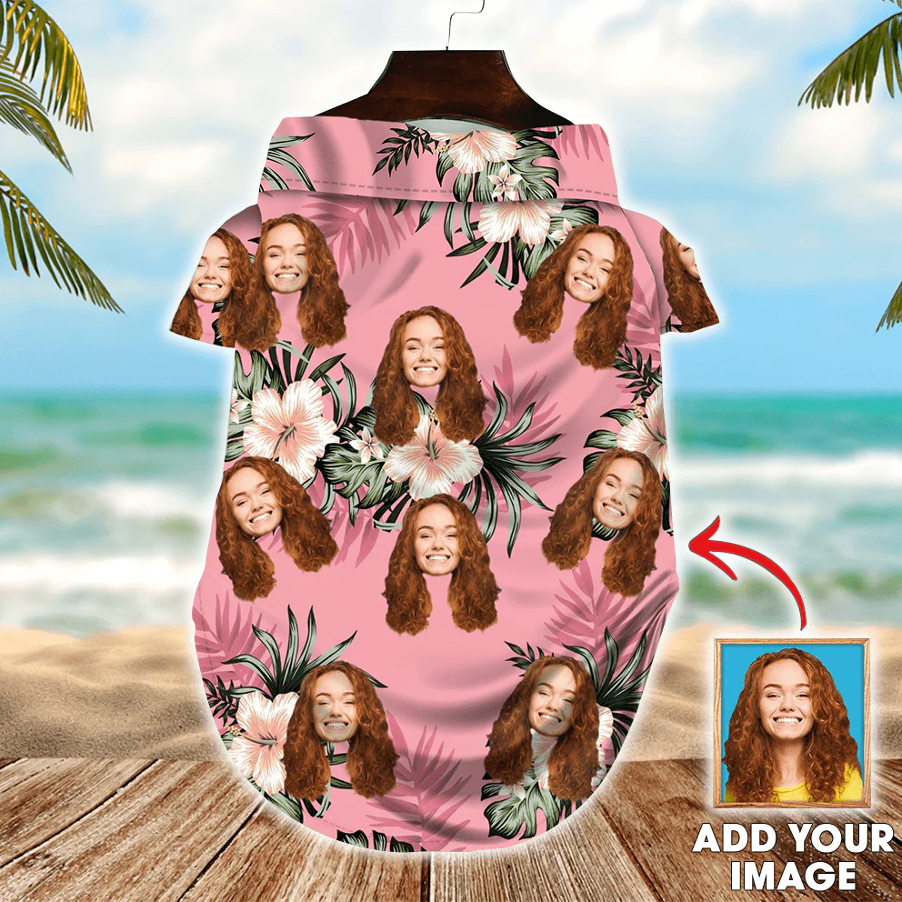 Custom Pet Dog Hawaiian shirt- Custom Photo Pet Pink Floral Pattern Personalized Hawaiian Shirt For Pet - Perfect Gift For Pet, Dog lovers, Cat Lovers