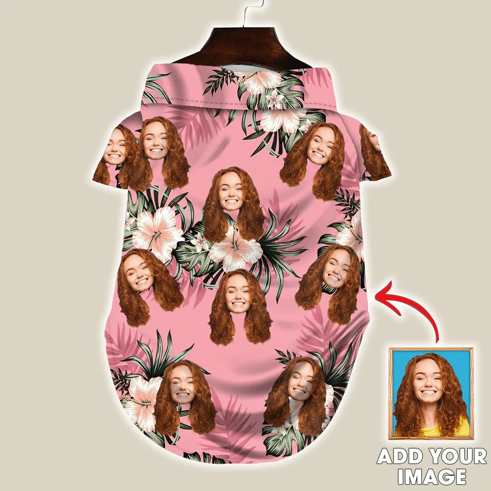 Custom Pet Dog Hawaiian shirt- Custom Photo Pet Pink Floral Pattern Personalized Hawaiian Shirt For Pet - Perfect Gift For Pet, Dog lovers, Cat Lovers - Image 2