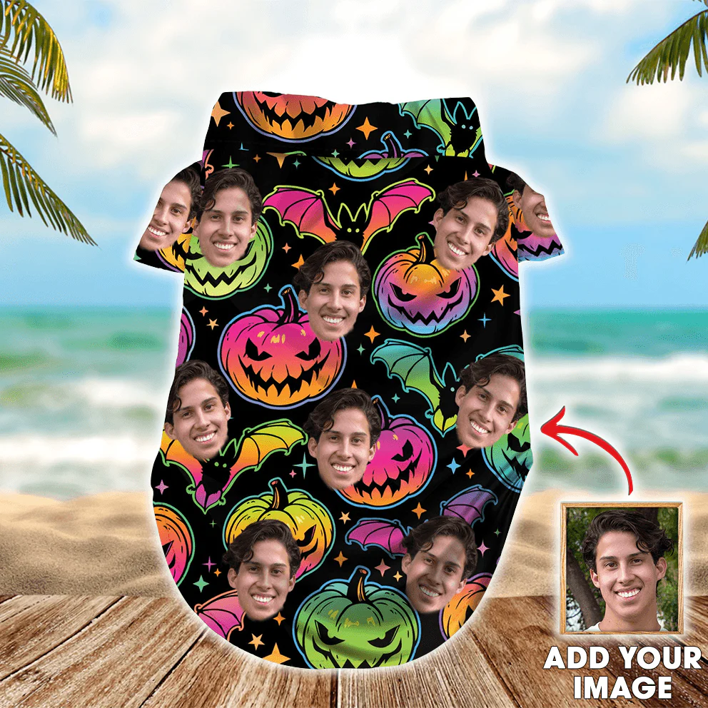 Custom Pet Dog Hawaiian shirt- Custom Photo Pet Pumpkin & Bat Pattern Personalized Hawaiian Shirt For Pet-Perfect Gift For Pet, Dog lovers, Cat Lovers