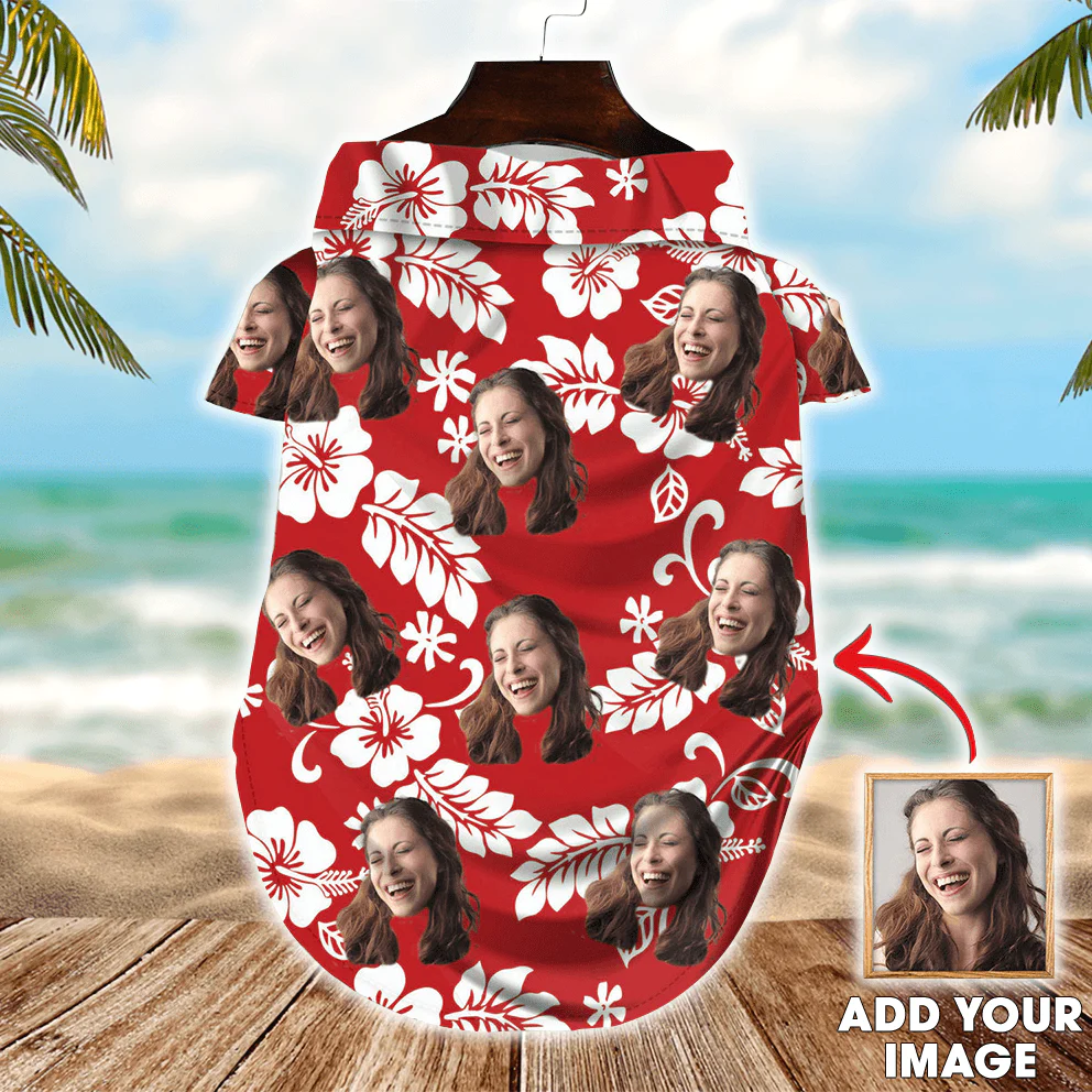 Custom Pet Dog Hawaiian shirt - Custom Photo Pet Tropical Leaves Red Pattern Personalized Hawaiian Shirt For Pet - Perfect Gift For Pet Lovers