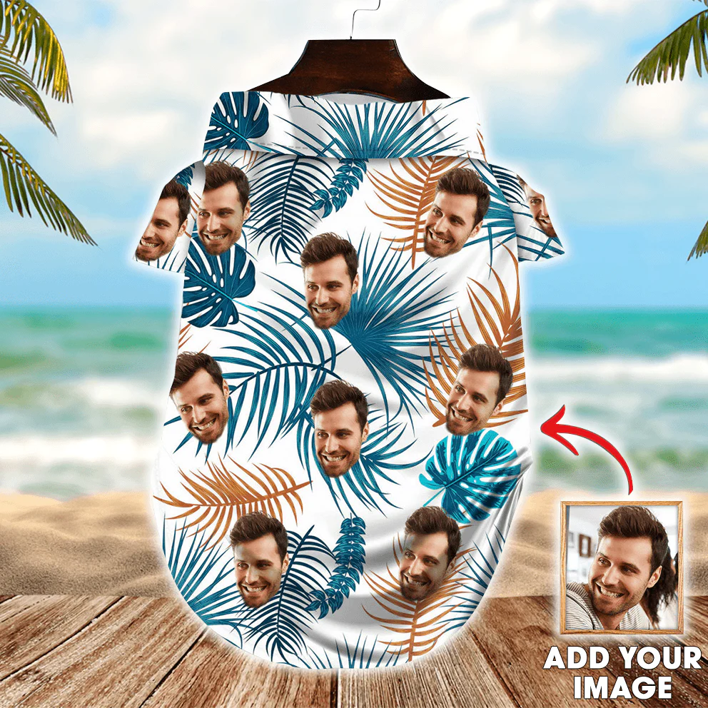 Custom Pet Dog Hawaiian shirt - Custom Photo Pet Tropical Leaves White Pattern Personalized Hawaiian Shirt For Pet - Perfect Gift For Pet Lovers