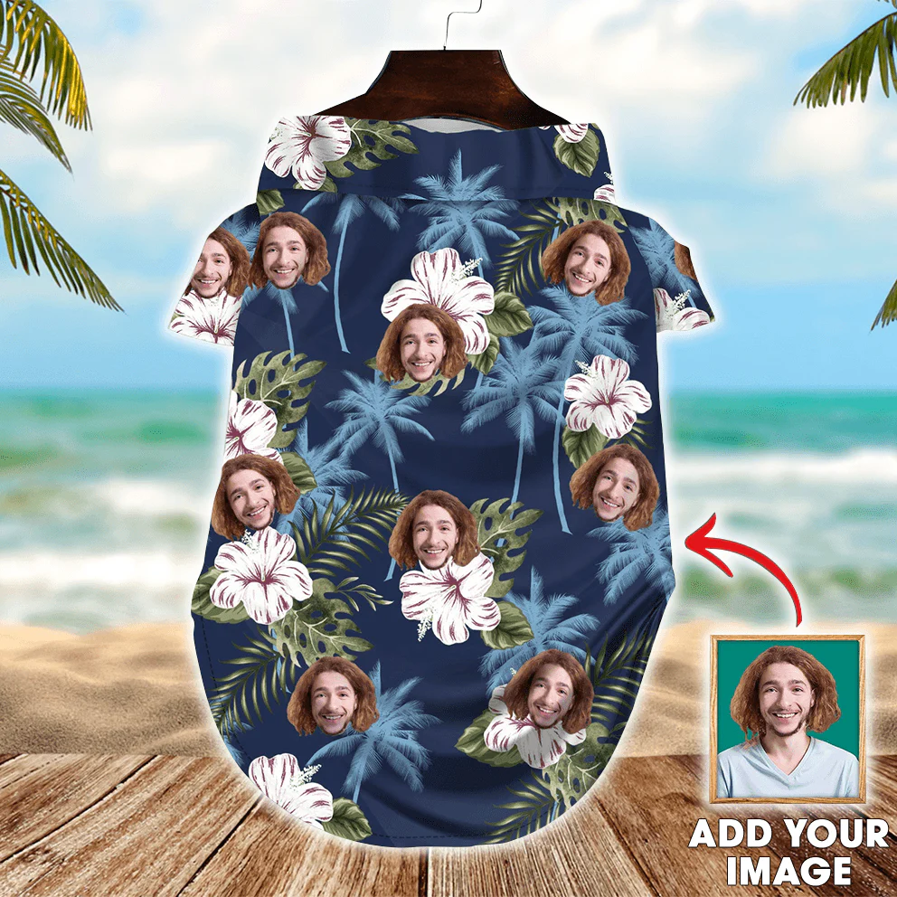 Custom Pet Dog Hawaiian shirt - Custom Photo Pet White And Blue Floral Pattern Personalized Hawaiian Shirt For Pet - Perfect Gift For Pet Lovers