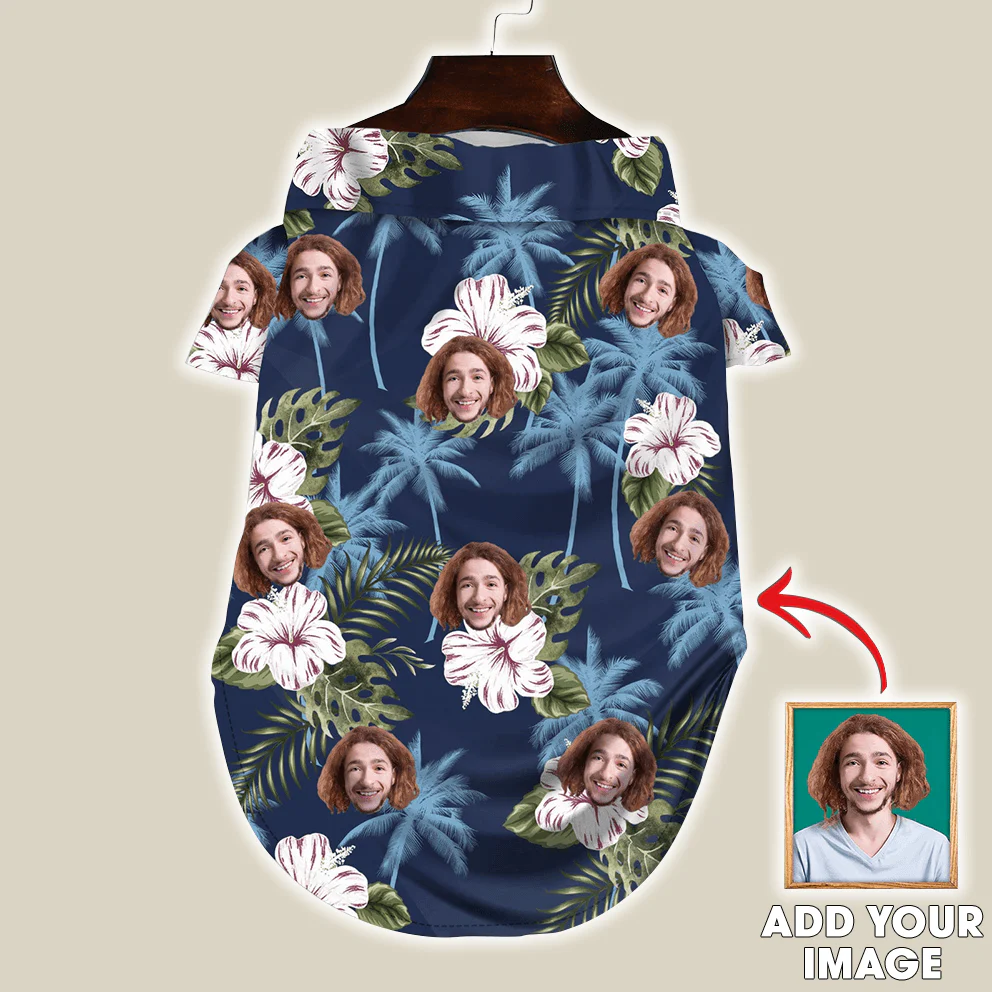 Custom Pet Dog Hawaiian shirt - Custom Photo Pet White And Blue Floral Pattern Personalized Hawaiian Shirt For Pet - Perfect Gift For Pet Lovers - Image 2