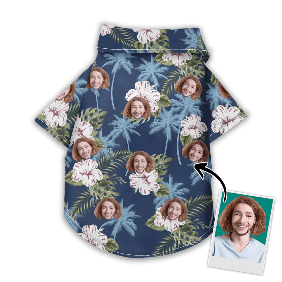 Custom Pet Dog Hawaiian shirt - Custom Photo Pet White And Blue Floral Pattern Personalized Hawaiian Shirt For Pet - Perfect Gift For Pet Lovers - Image 3