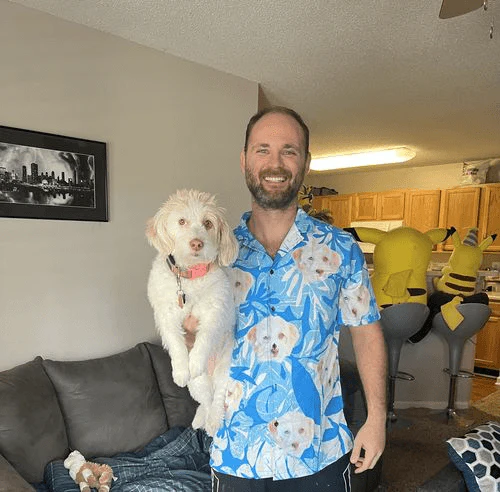 Custom Pet Dog Hawaiian shirt - Custom Photo Pet Leaves & Flowers Pattern Blue Personalized Hawaiian Shirt - Perfect Gift For Animal Lovers, Friend, Family - Image 3