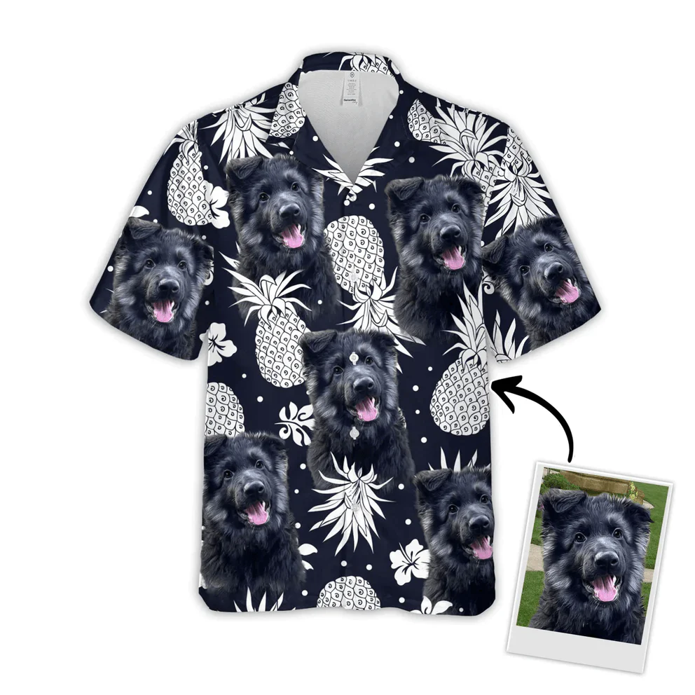 Custom Pet Dog Hawaiian Shirt - Custom Photo Pineapple Pattern Dark Navy Personalized Hawaiian Shirt - Perfect Gift For Animal Lovers, Friend, Family - Image 2