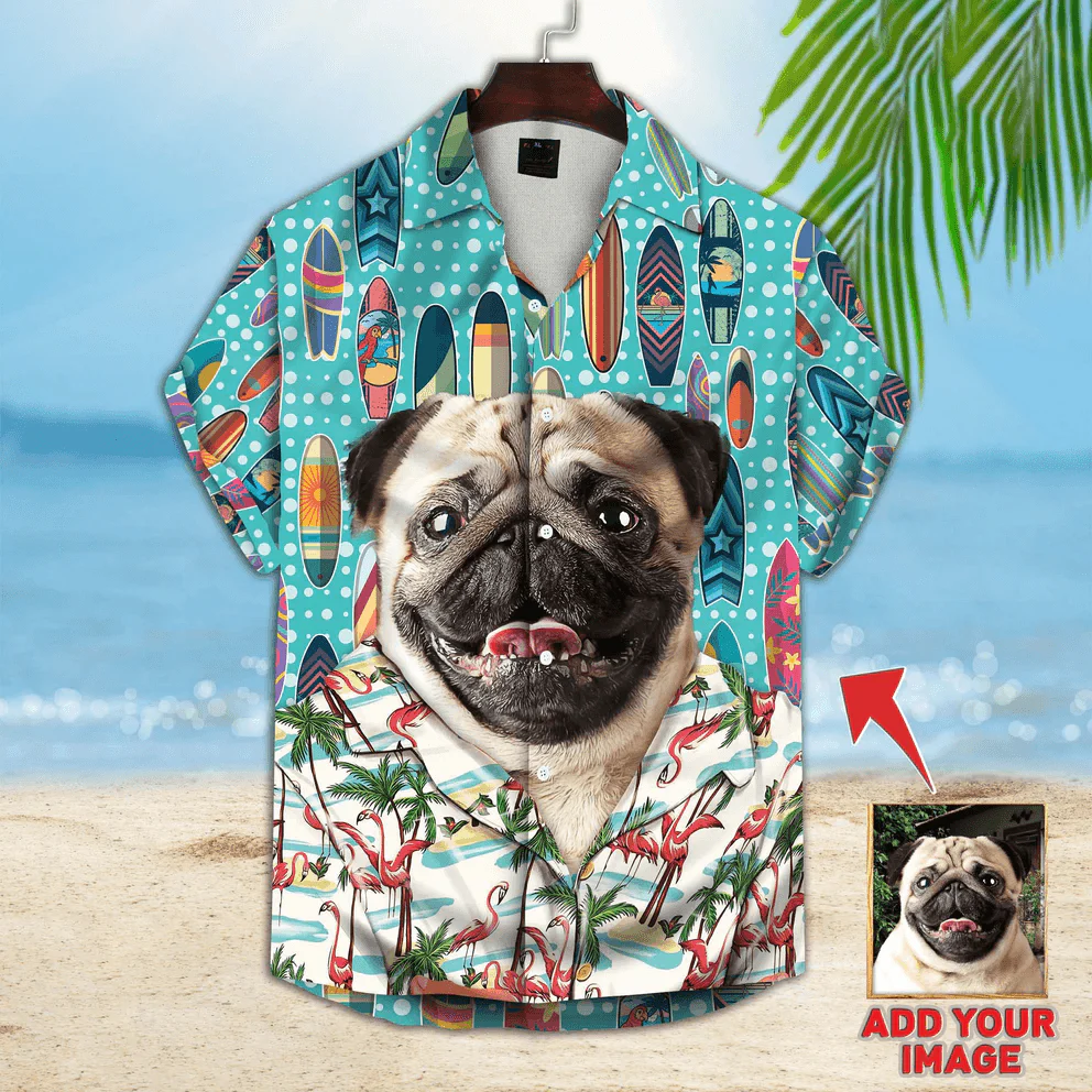 Custom Pet Dog Hawaiian Shirt - Custom Photo Surfing Pattern Sky Blue Color Personalized Hawaiian Shirt - Perfect Gift For Animal Lovers, Friend, Family