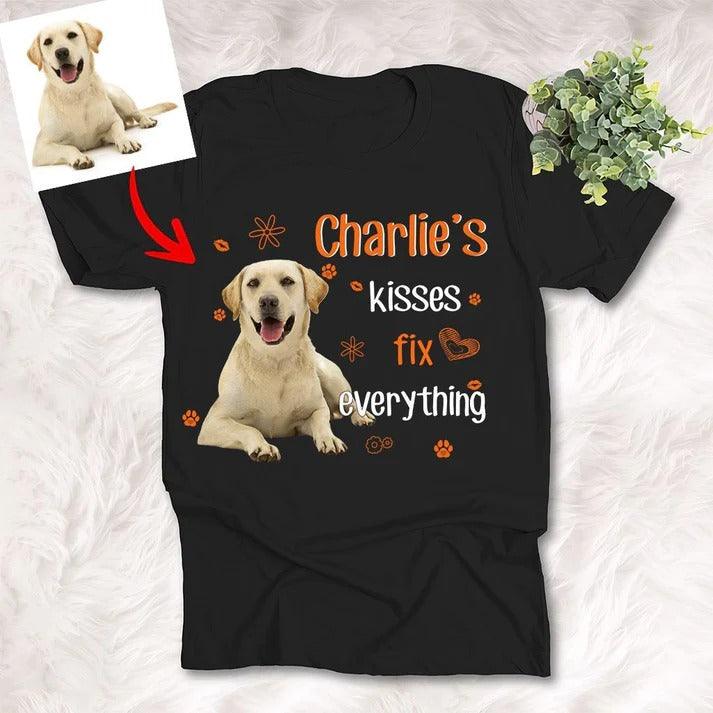 Custom Pet Dog Unisex T Shirt - Kisses Fix Everything Dog Lovers Personalized Unisex T-shirt -  Gift for Dog Lovers, Friends, Family - Image 2