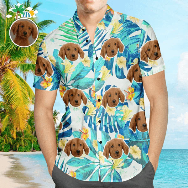 Custom Photo Cute Animal Tropical Leaves Hawaiian Shirt, Personalized Hawaiian Shirts - Perfect Gift For Animal Lovers, Family, Friends
