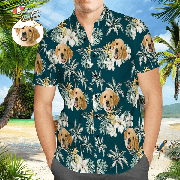 Custom Photo Cute Animal Tropical Leaves Hawaiian Shirt, Personalized Hawaiian Shirts - Perfect Gift For Animal Lovers, Family, Friends
