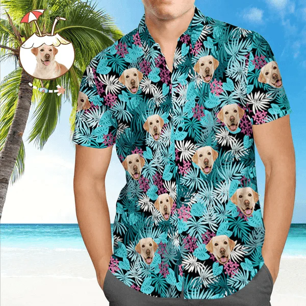 Custom Photo Dog Tropical Leaves Hawaiian Shirt, Personalized Hawaiian Shirts - Perfect Gift For Dog Lovers, Family, Friends