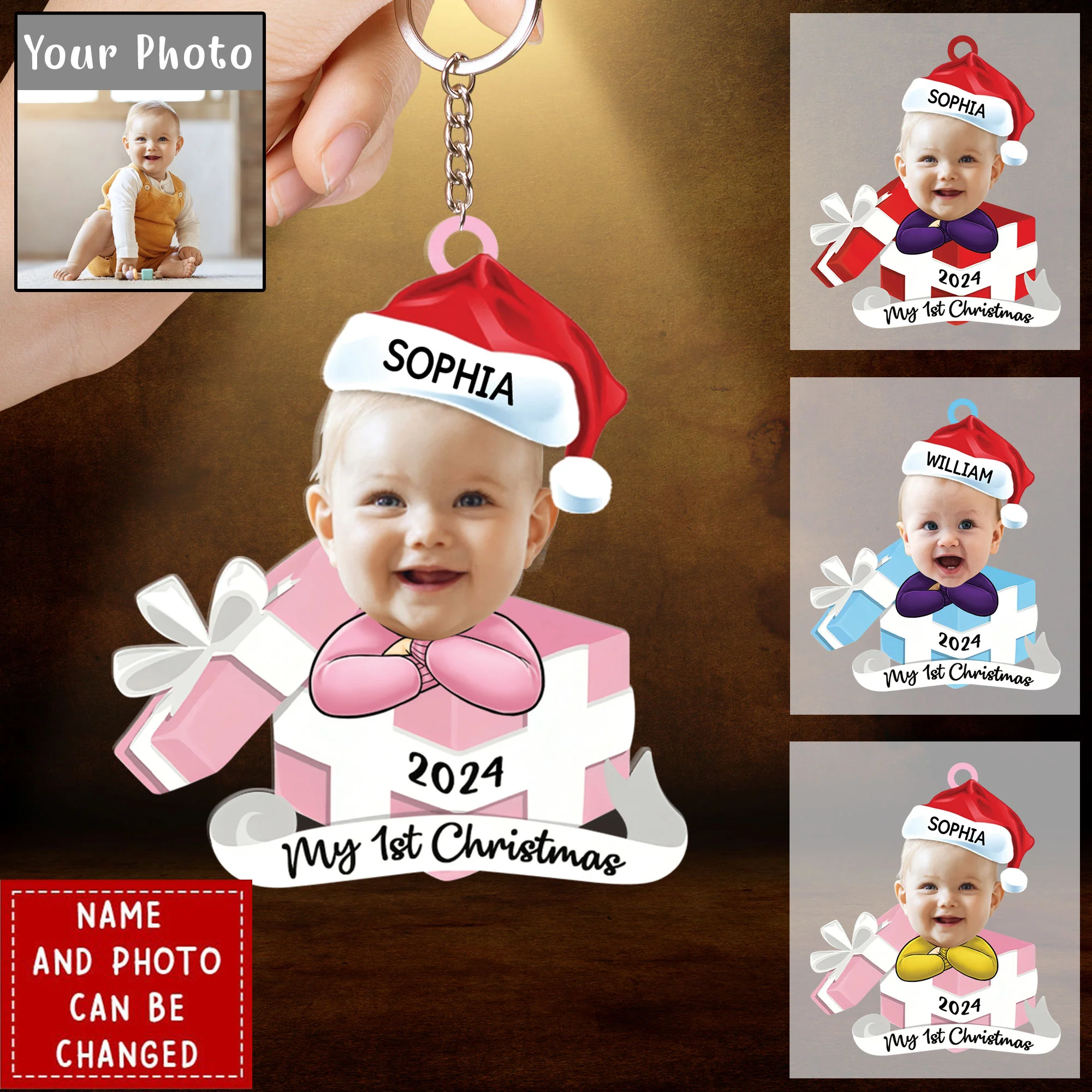 Custom Photo Hi I'm New Here Acrylic Keychain, Family Personalized Acrylic Keychain- Christmas Gift For Baby Kids, Newborn Baby - Image 2