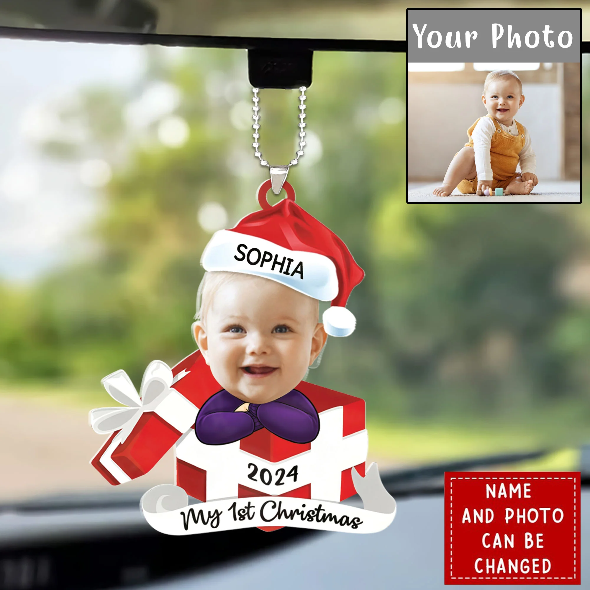 Custom Photo Hi I'm New Here Car Ornament, Family Personalized Car Ornament - Christmas Gift For Baby Kids, Newborn Baby - Image 3