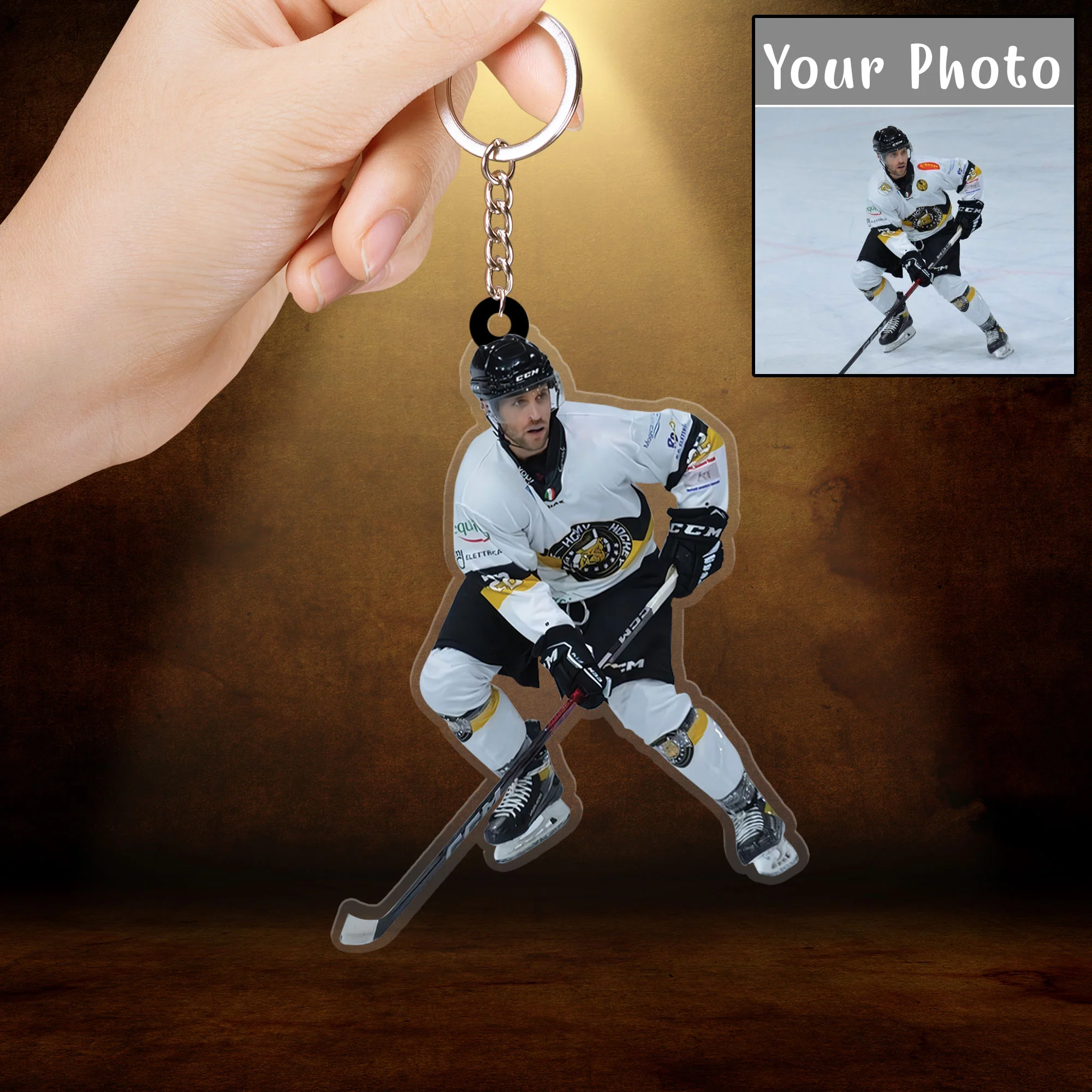 Custom Photo Ice Hockey Players Christmas Car Ornament For Men, Dad Hockey Car Ornament - Image 3