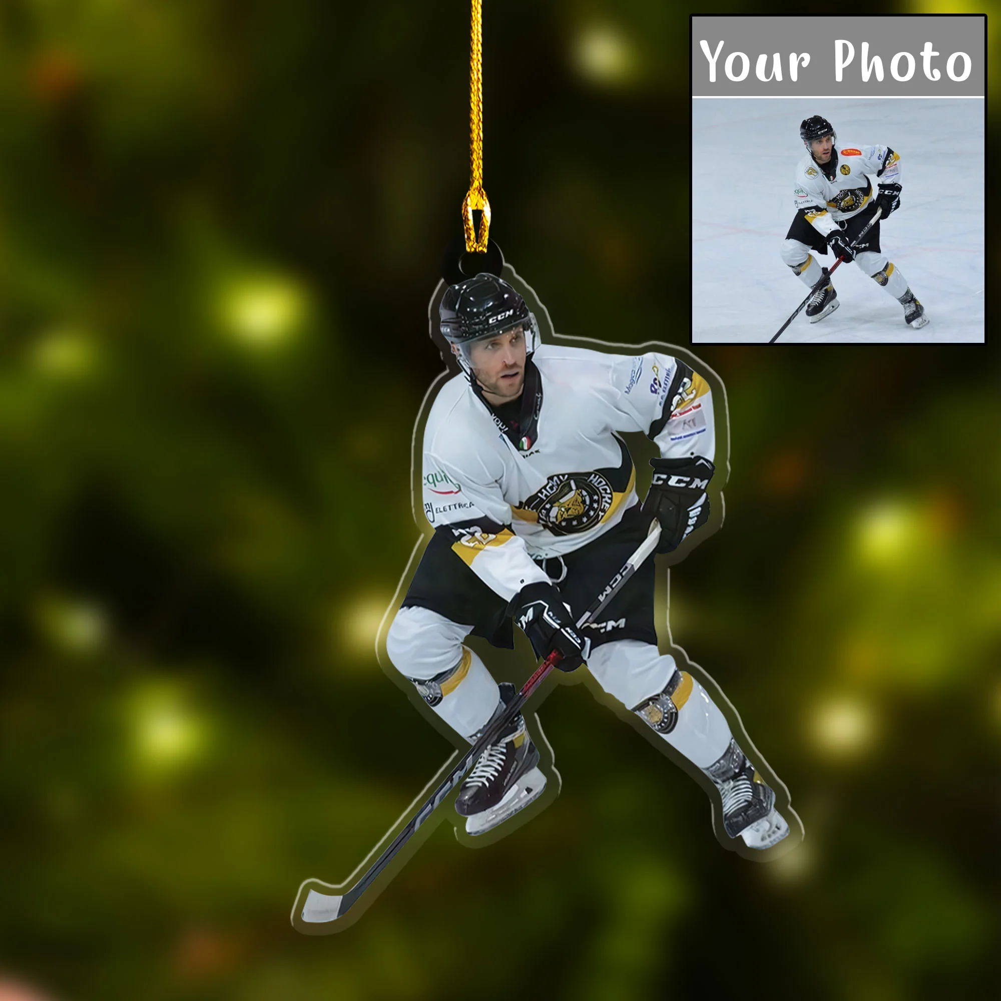 Custom Photo Ice Hockey Players Christmas Car Ornament For Men, Dad Hockey Car Ornament - Image 4
