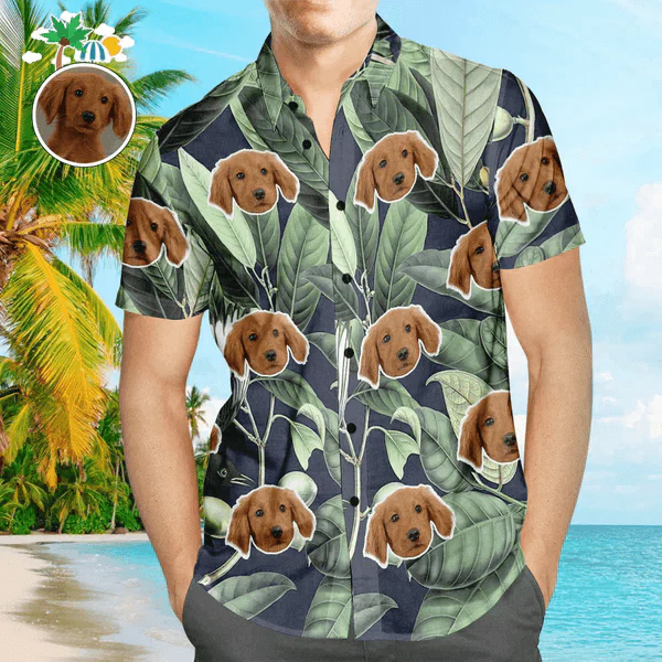 Custom Photo Tropical Leaves Pattern Hawaiian Shirt, Personalized Hawaiian Shirts - Perfect Gift For Animal Lovers, Friends, Family