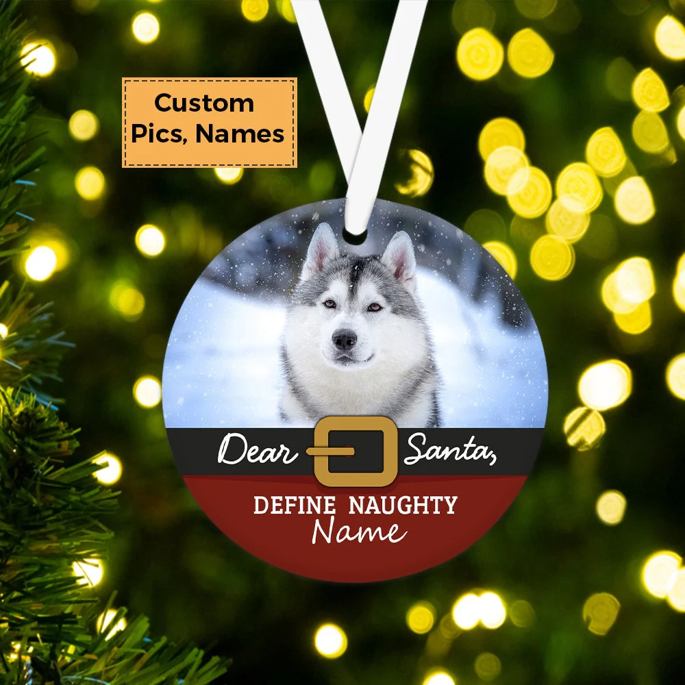 Custom Photo With Dog Ceramic Ornament, Custom Pet Photo Ornament, Dear Santa Define Naughty - Christmas Ornament Gift For Dog Lovers, Pet Lovers - Image 3