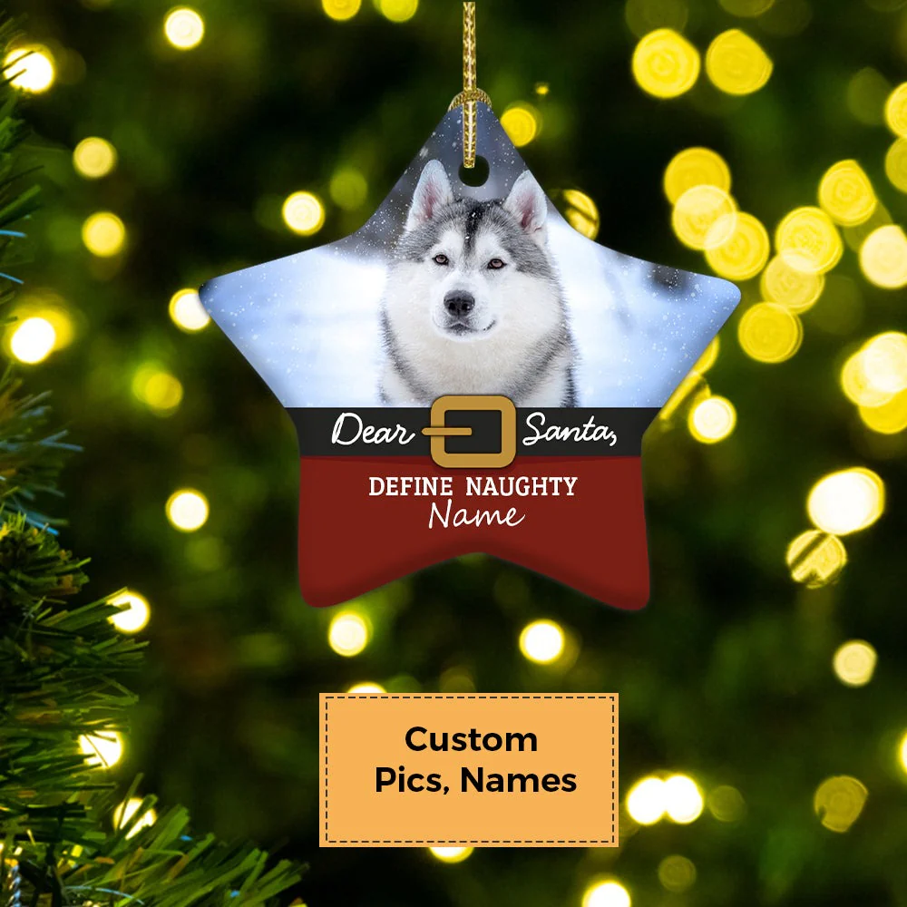 Custom Photo With Dog Ceramic Ornament, Custom Pet Photo Ornament, Dear Santa Define Naughty - Christmas Ornament Gift For Dog Lovers, Pet Lovers - Image 6