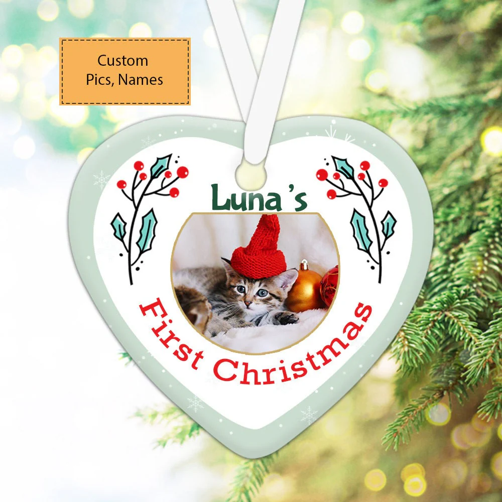 Custom Photo With Dog Ceramic Ornament, Custom Pet Photo Ornament, Dog’s First Christmas - Christmas Ornament Gift For Dog Lovers, Pet Lovers - Image 3
