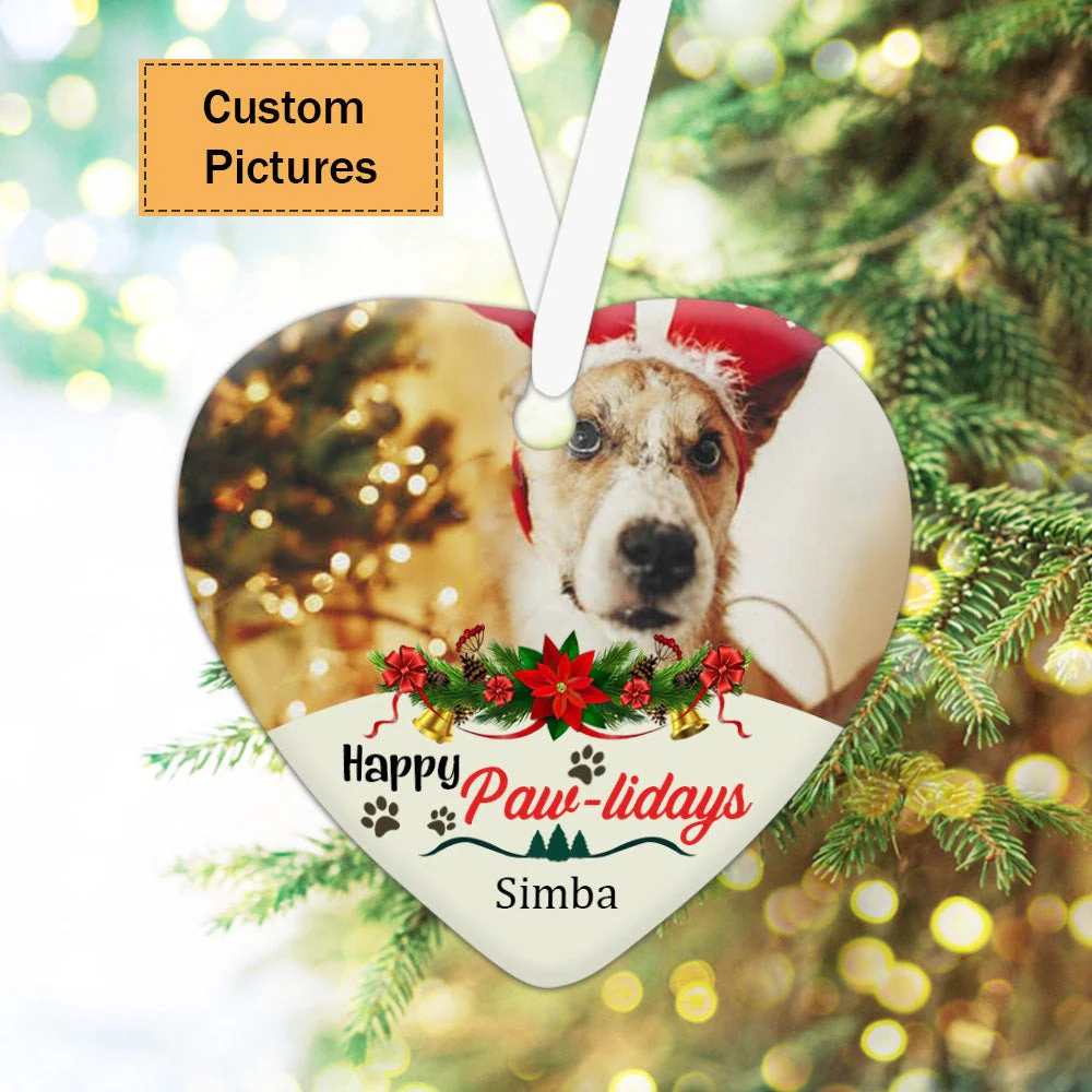 Custom Photo With Dog Ceramic Ornament, Custom Pet Photo Ornament, Happy Paw-lidays Dog Custom Ornament - Christmas Gift For Dog Lovers, Pet Lovers - Image 3