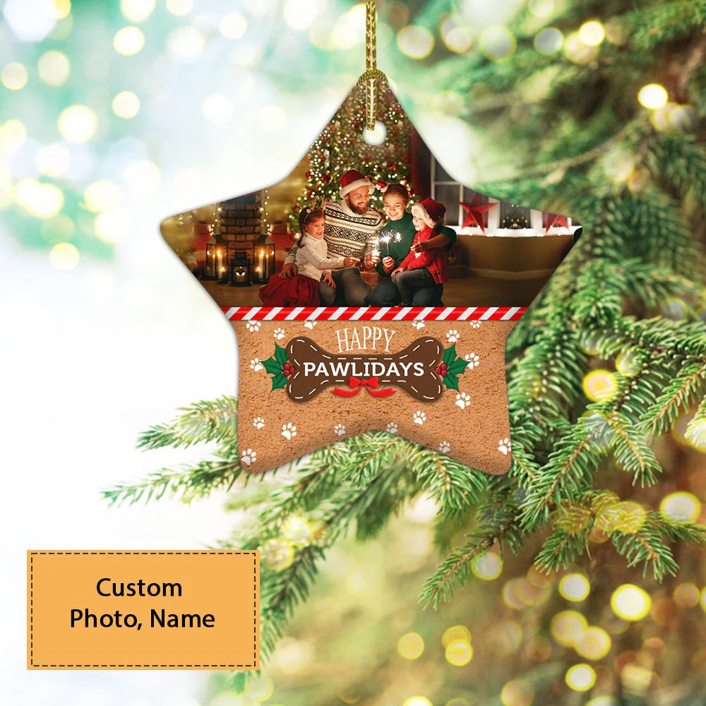 Custom Photo With Family Ceramic Ornament, Custom Photo Ornament With Pet, Happy Pawlidays - Christmas Ornament Gift For Members Family, Anniversary - Image 4