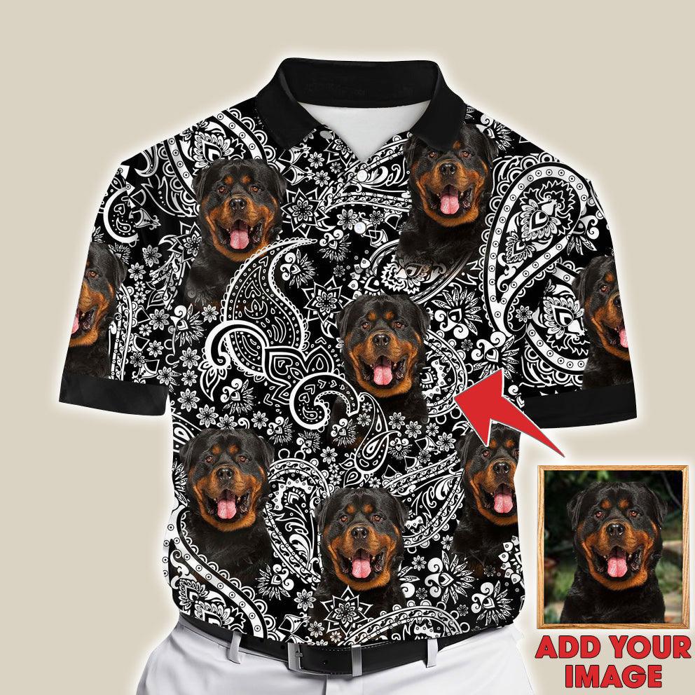 Custom Polo Shirt With Dog Face, Pet Polo Shirt, Black Flower Pattern Personalized Polo Shirt For Dog Dad - Perfect Gift For Men, Dog Lover