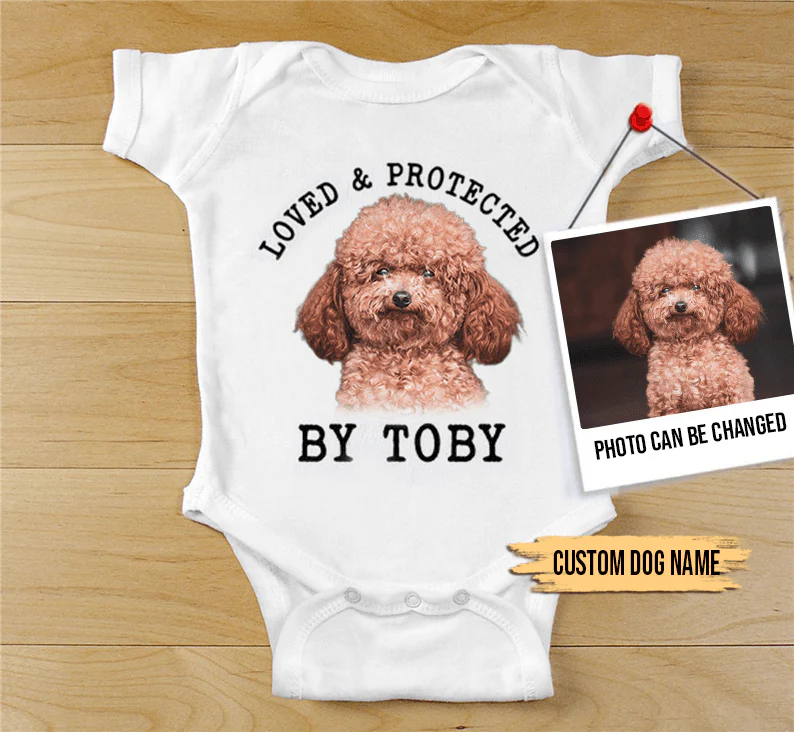 Custom Poodle Baby Onesies, Loved & Protected By Custom Dog Newborn Onesies, Personalized Onesies - Perfect Gift For Baby, Baby Gift Onesie