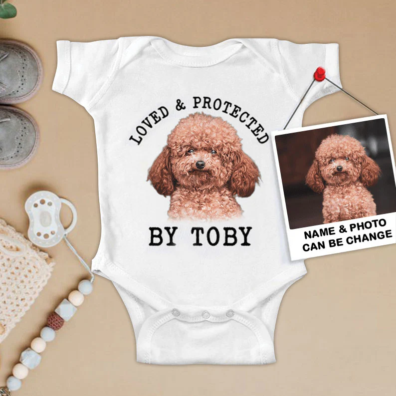 Custom Poodle Baby Onesies, Loved & Protected By Custom Dog Newborn Onesies, Personalized Onesies - Perfect Gift For Baby, Baby Gift Onesie - Image 2