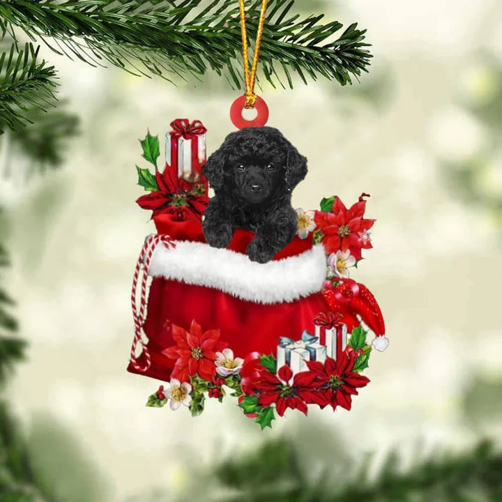 Custom Poodle In Red Gift Bag Acrylic Christmas Ornament, Personalized Name Christmas Gift For Dog Lovers, Dog Mom - Image 2