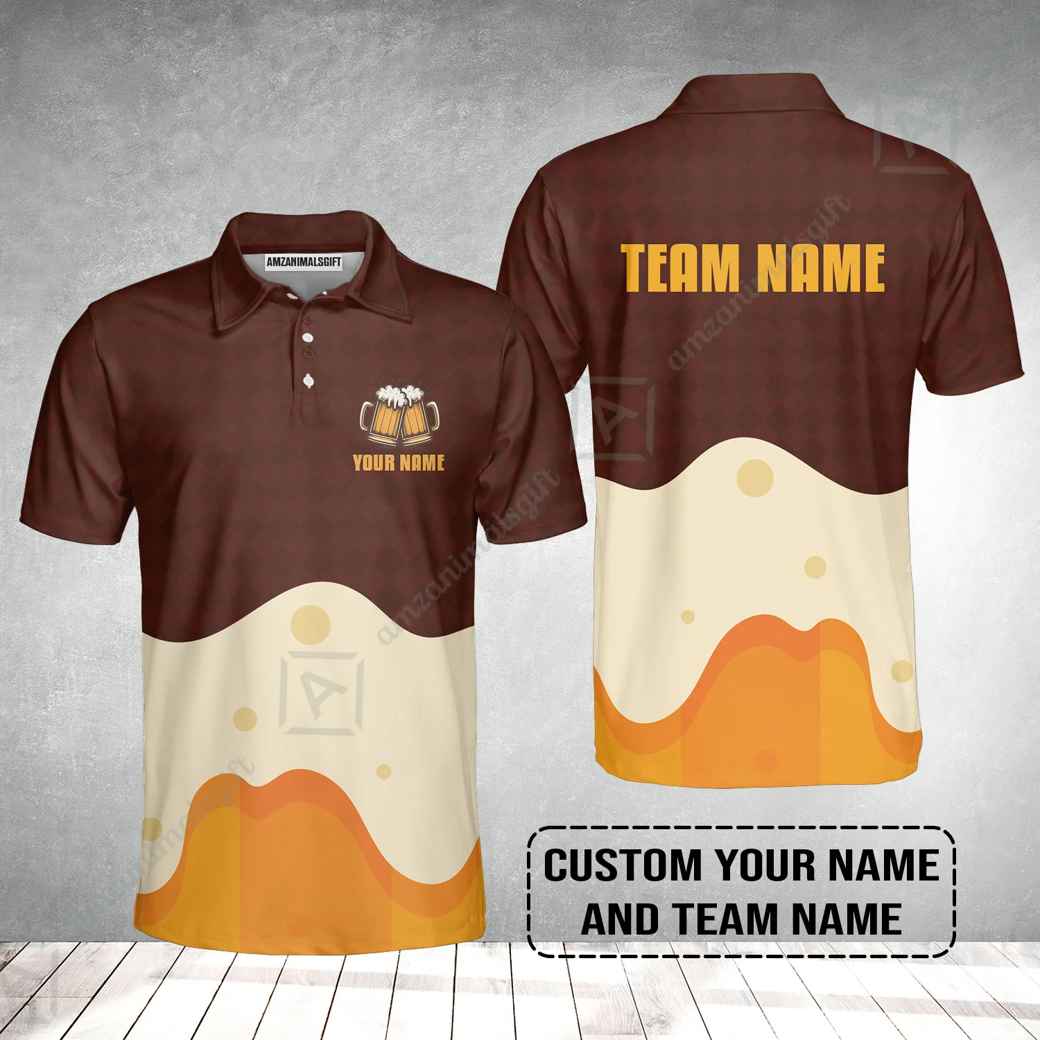 Custom Red Cream Beer Pattern Design Oktoberfest Beer Festival Performance Polo Shirt - Image 2