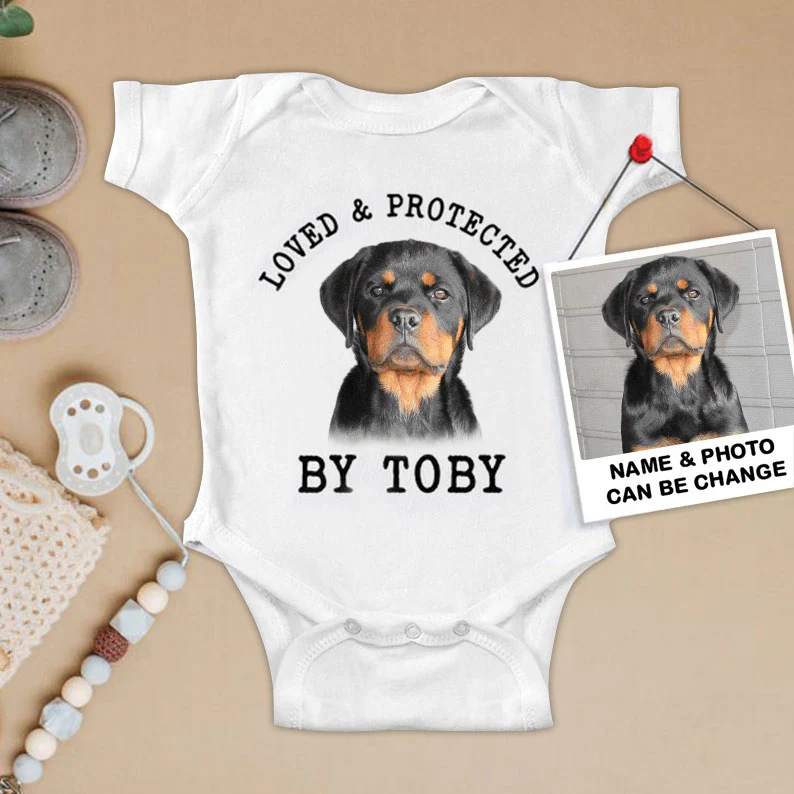 Custom Rottweiler Baby Onesies, Loved & Protected By Custom Dog Newborn Onesies, Personalized Onesies - Perfect Gift For Baby, Baby Gift Onesie - Image 2