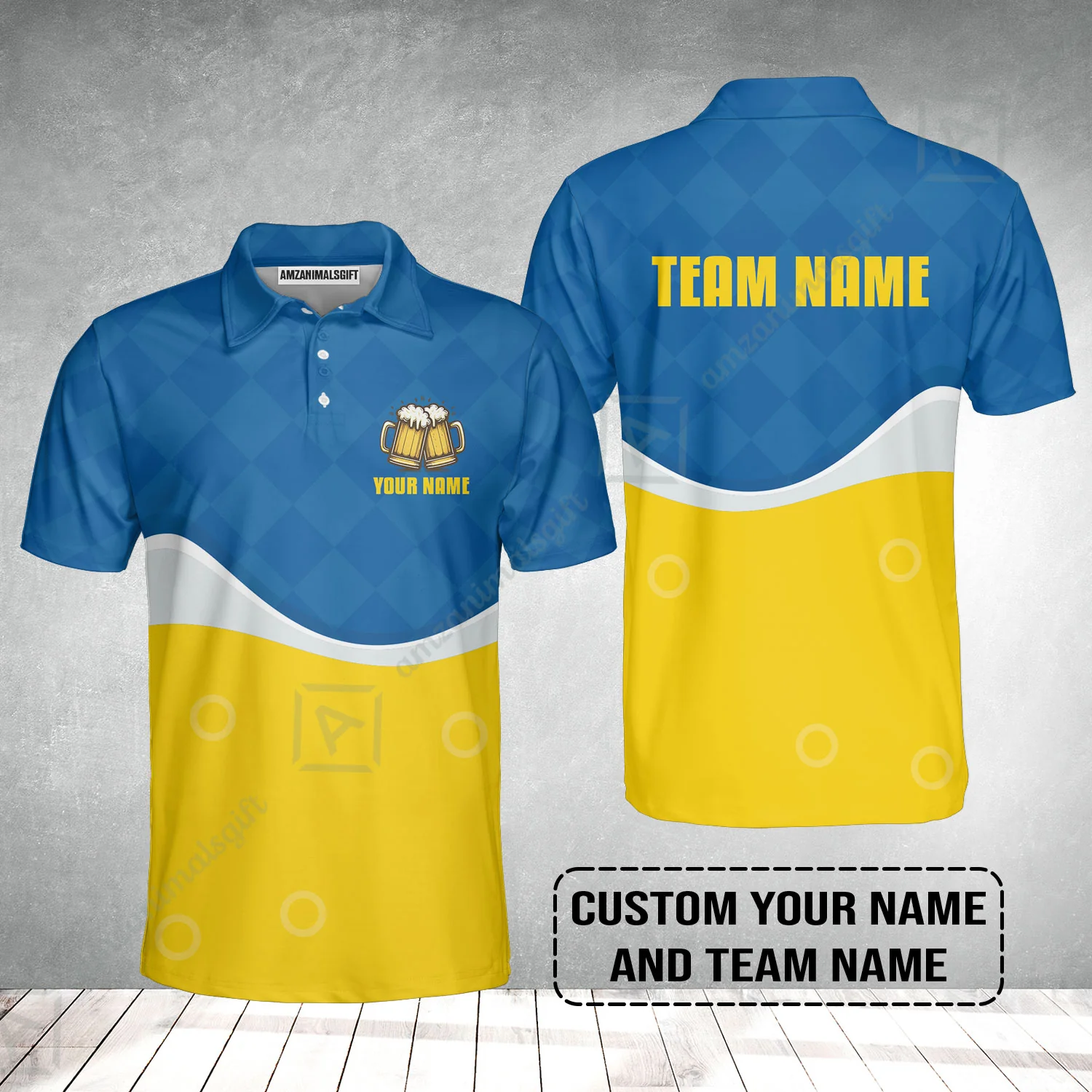 Custom Royal Blue Beer Pattern Design Oktoberfest Beer Festival Performance Polo Shirt - Image 2