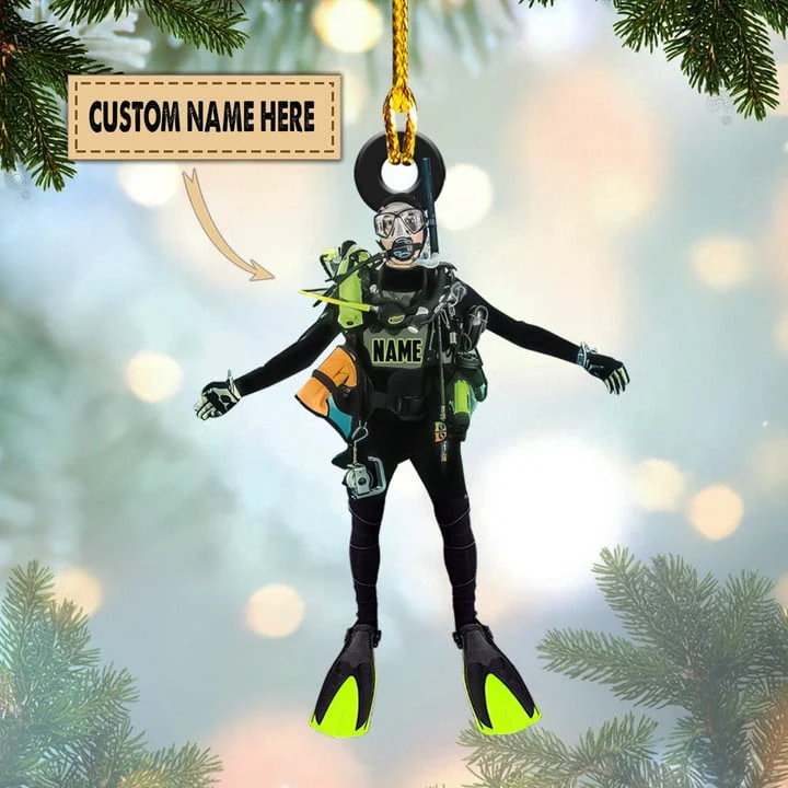 Custom Scuba Diving Christmas Car Ornament, Personalized Name Scuba Diving Car Ornament For Scuba Lover,Christmas,New Year - Image 3