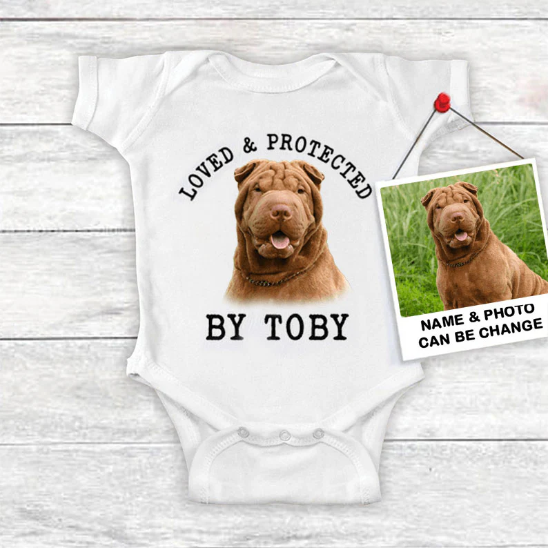 Custom Shar Pei Baby Onesies, Loved & Protected By Custom Dog Newborn Onesies, Personalized Onesies - Perfect Gift For Baby, Baby Gift Onesie - Image 2