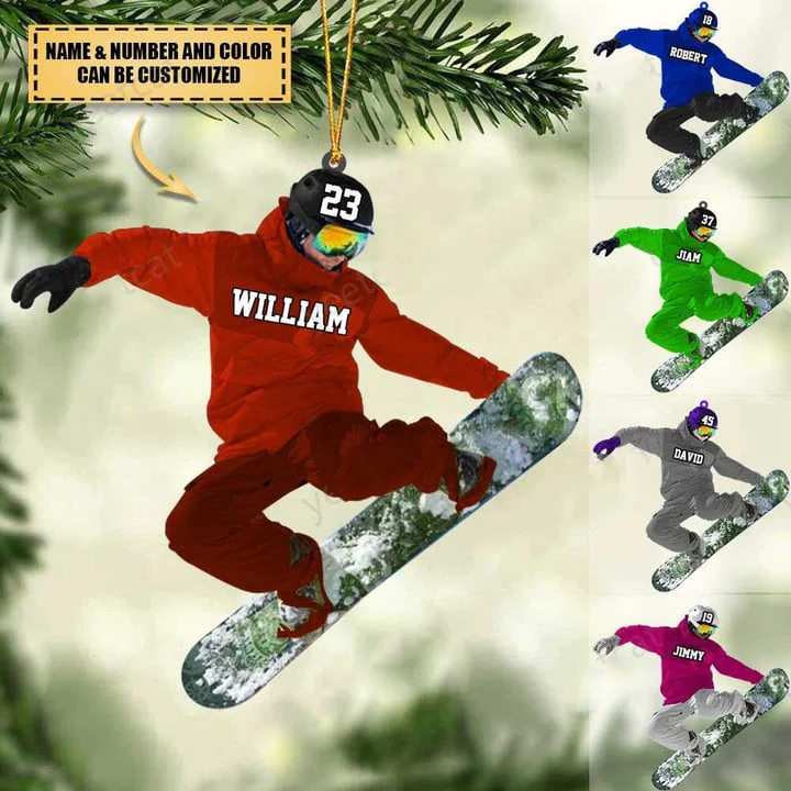 Custom Snowboarding Acrylic Christmas Ornament, Personalized Snowboarding Athletes, Skis Acrylic Ornament For Snowboarding Lover,Christmas