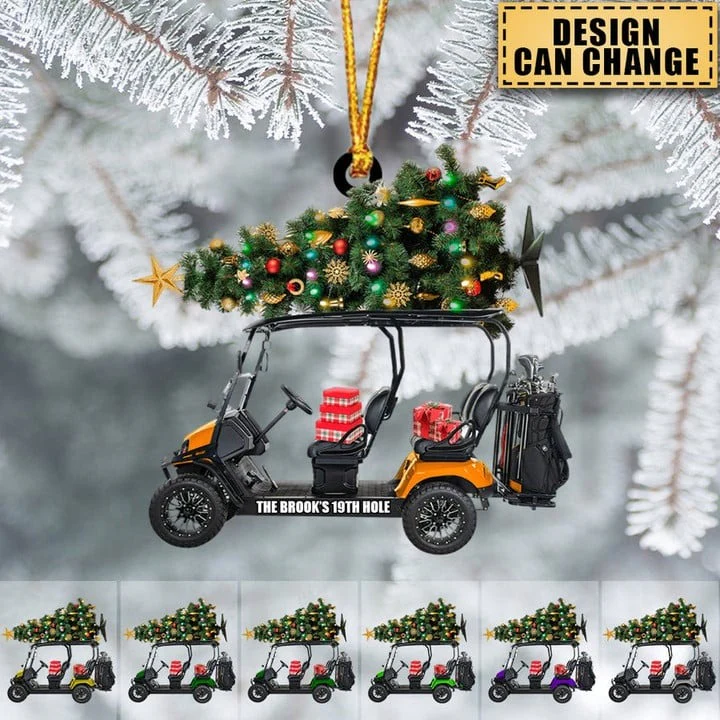 Custom Text Golf Cart Family With Acrylic Christmas Ornament - Christmas Gift For Golfers, Golf Lovers - Image 2