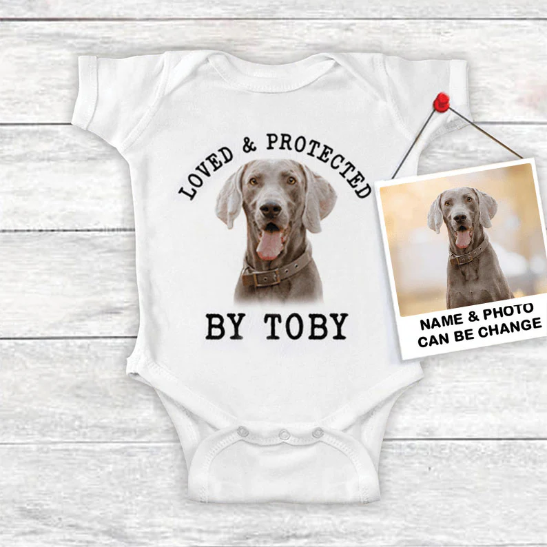 Custom Weimaraner Baby Onesies, Loved & Protected By Custom Dog Newborn Onesies, Personalized Onesies - Perfect Gift For Baby, Baby Gift Onesie - Image 2
