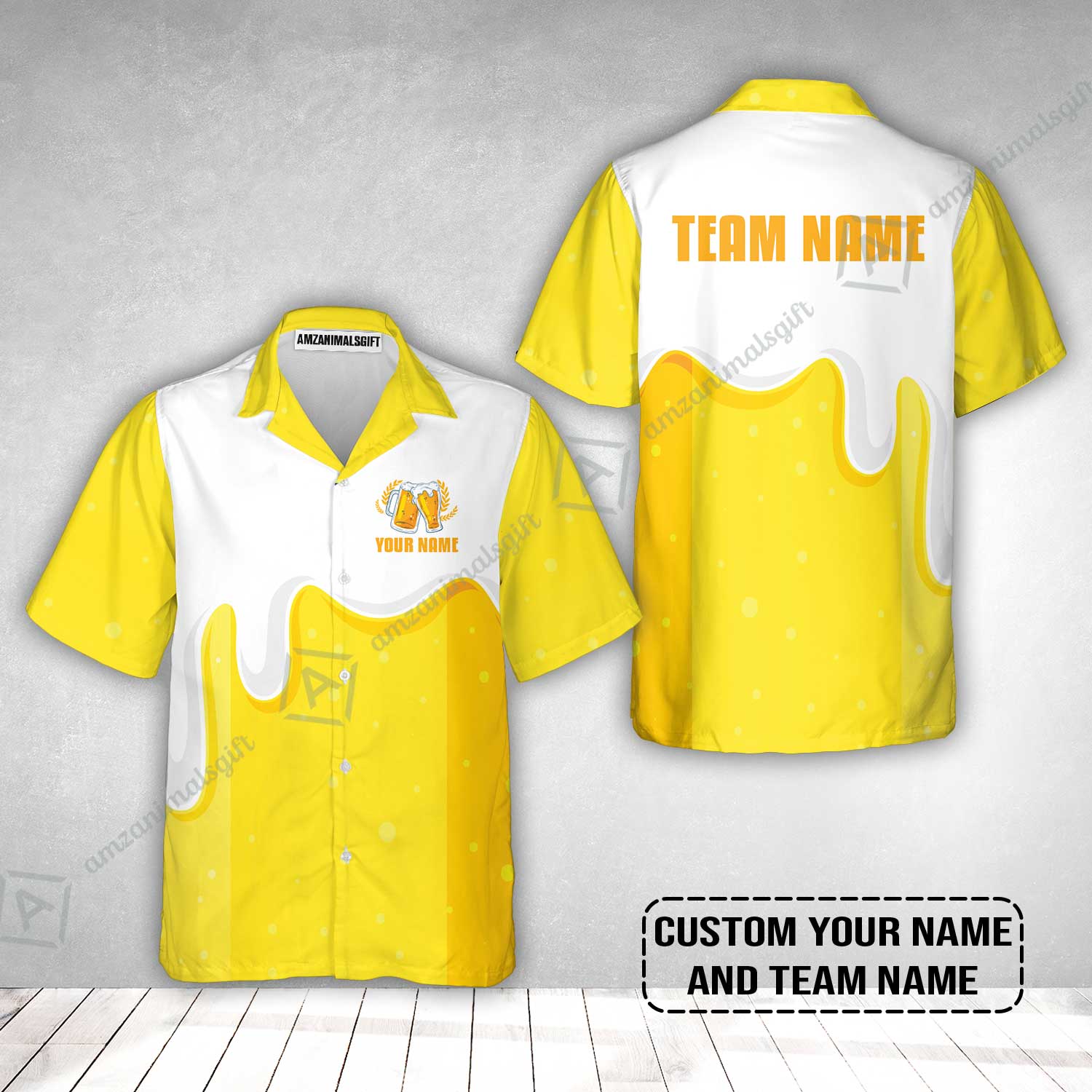 Custom Yellow White Beer Pattern Design Oktoberfest Beer Festival Performance Hawaiian Shirt - Image 2
