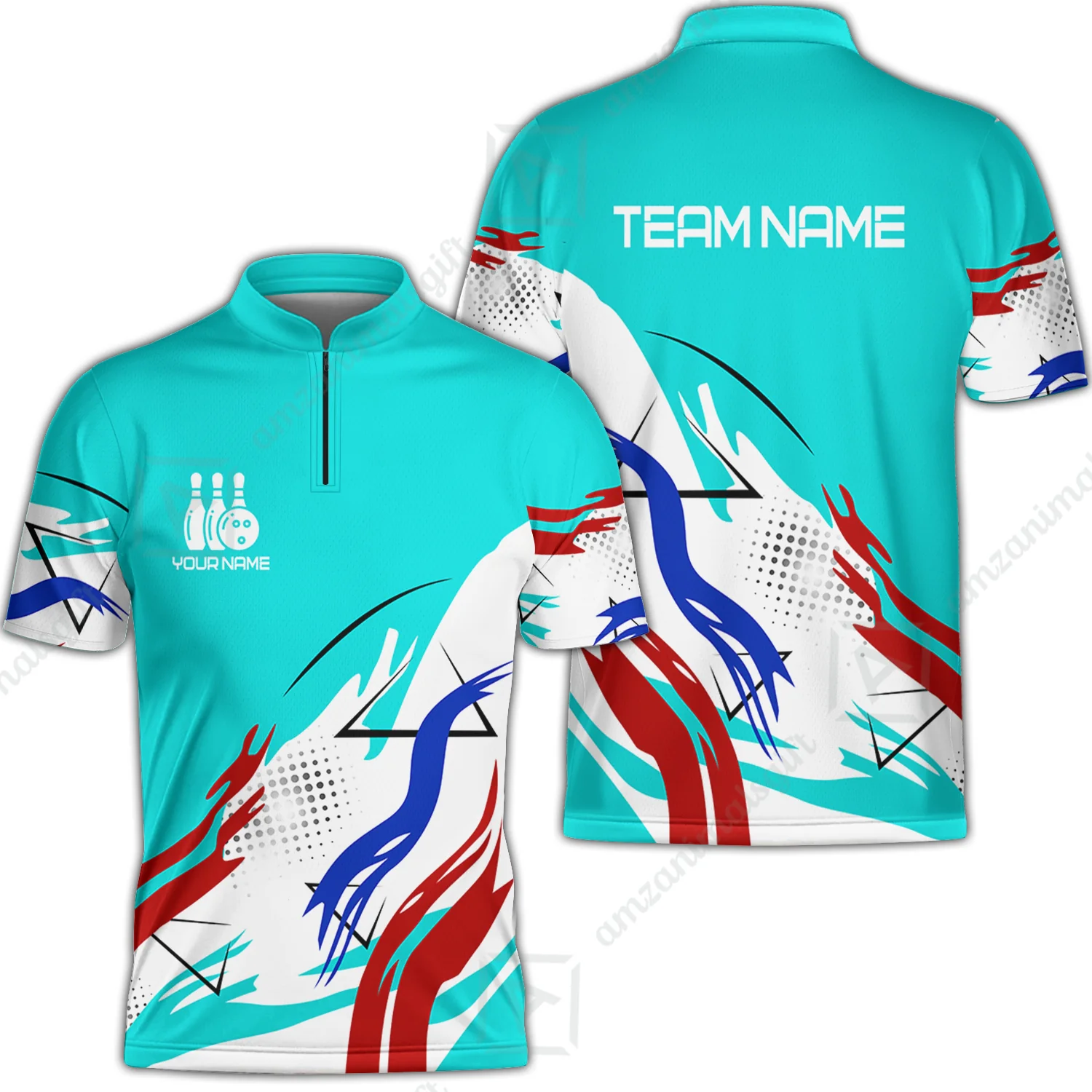 Customize Name, Team Name Bowling Jersey, Bowling Team Jersey Multicolor Polo Quarter-Zip Shirts, Custom Bowling Uniforms Jerseys - Image 2