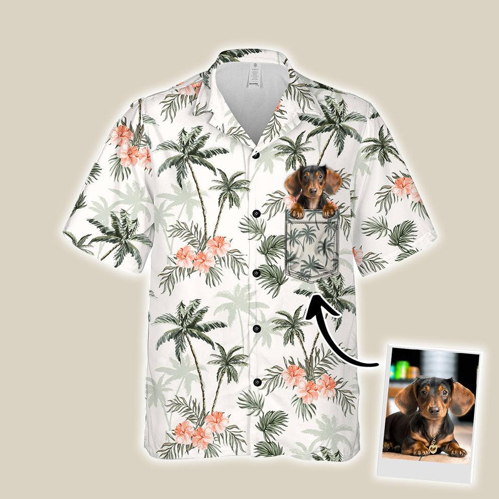 Customized Aloha Hawaiian Shirt With Dog Pet Face - Palm Trees And Cheetah Floral Pattern White Color Aloha Shirt With Pocket - Image 2