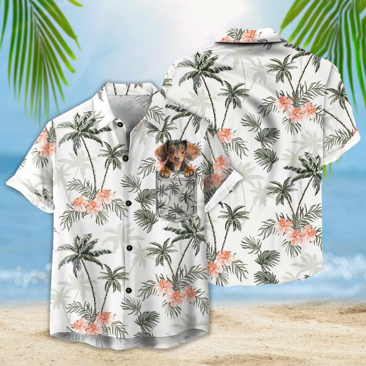 Customized Aloha Hawaiian Shirt With Dog Pet Face - Palm Trees And Cheetah Floral Pattern White Color Aloha Shirt With Pocket - Image 3