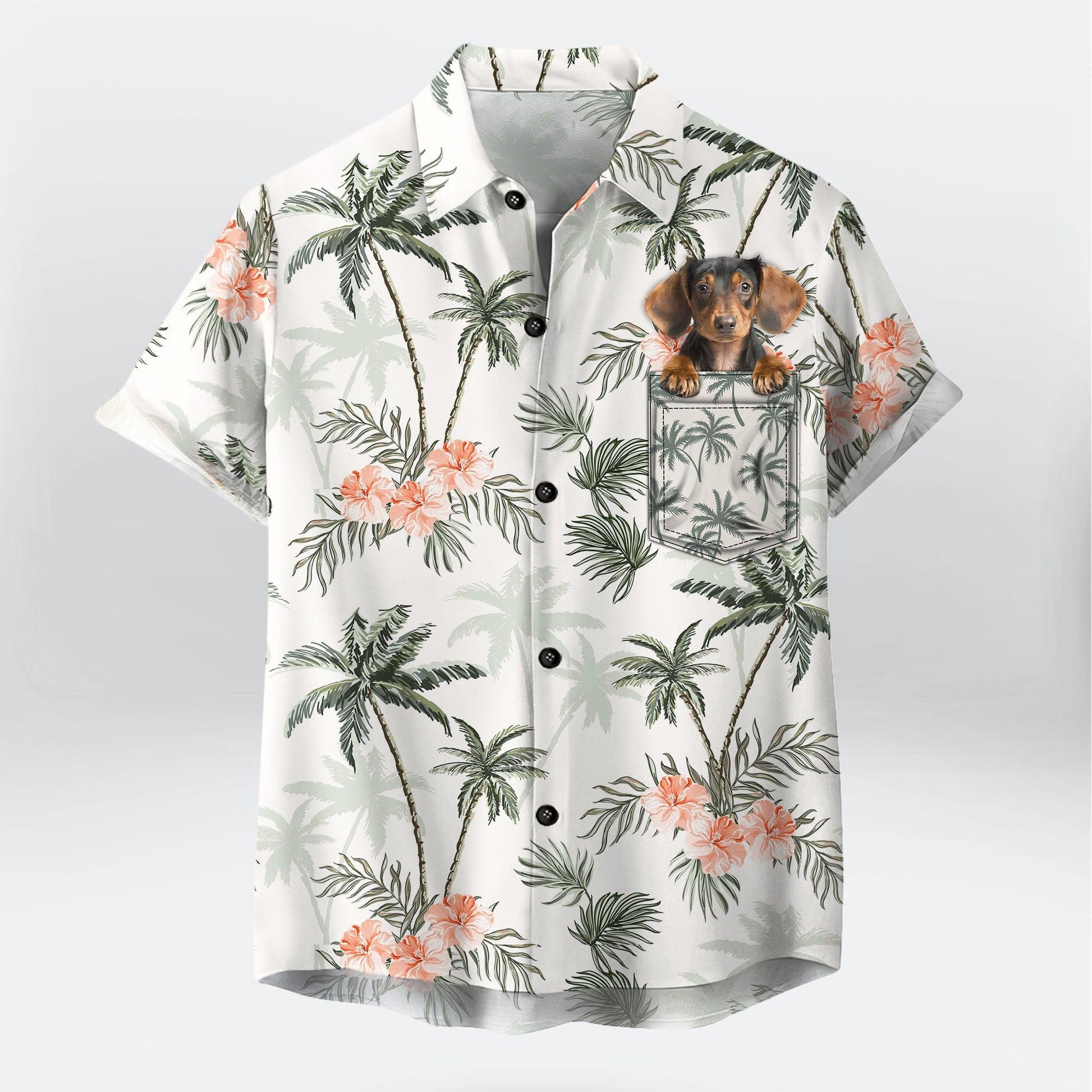 Customized Aloha Hawaiian Shirt With Dog Pet Face - Palm Trees And Cheetah Floral Pattern White Color Aloha Shirt With Pocket - Image 4