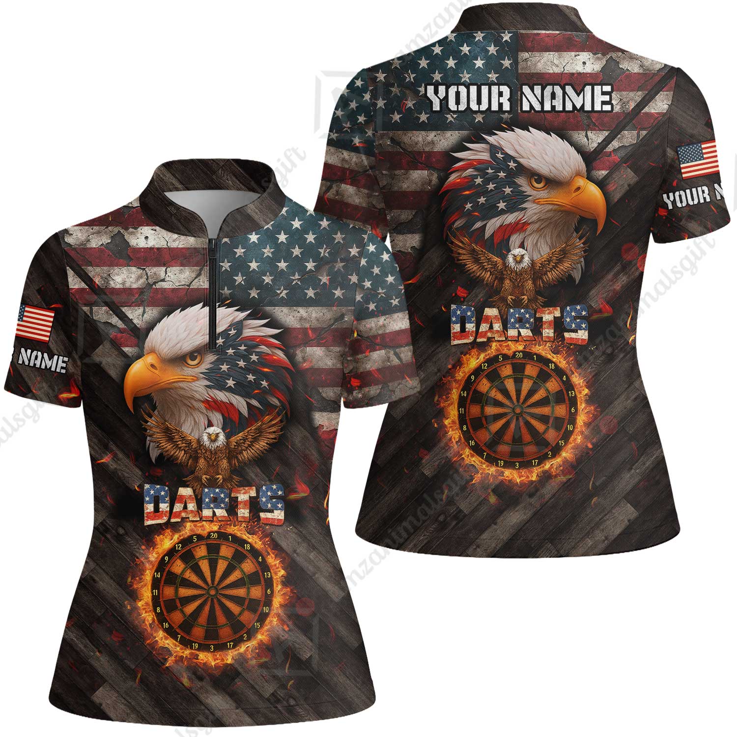 Customized American Flag Darts Polo Shirt, Darts Dartboard Fire Flame Eagle Style Jersey Polo Shirt for Darts Players - Image 12