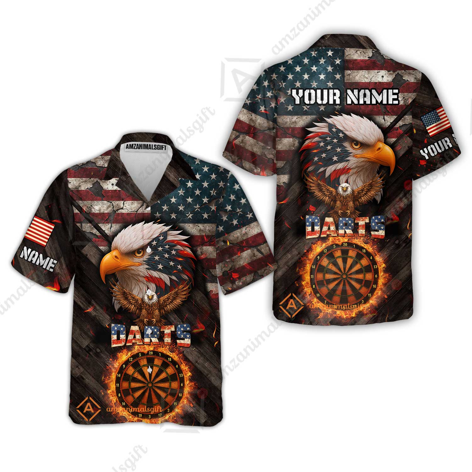 Customized American Flag Darts Polo Shirt, Darts Dartboard Fire Flame Eagle Style Jersey Polo Shirt for Darts Players - Image 6