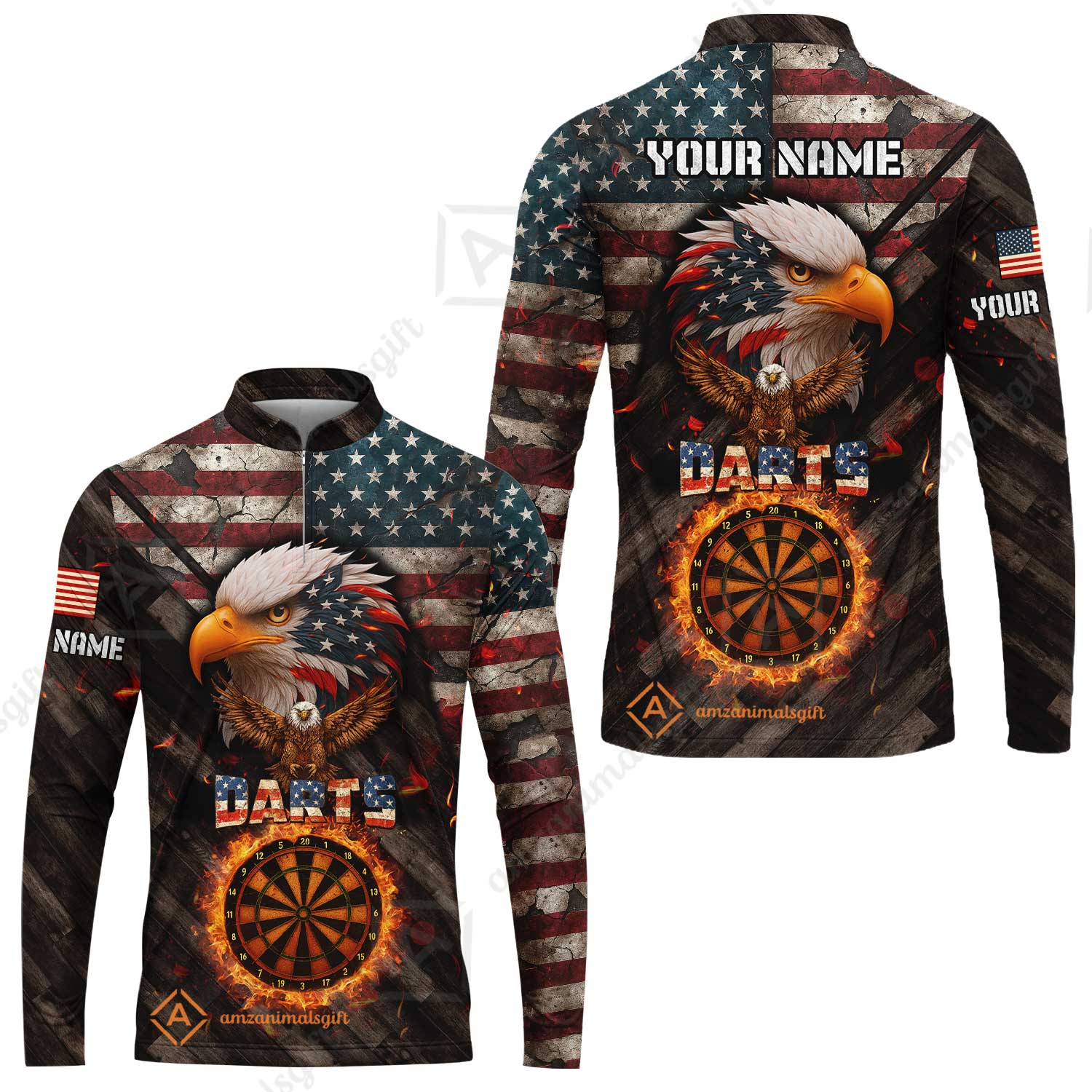 Customized American Flag Darts Polo Shirt, Darts Dartboard Fire Flame Eagle Style Jersey Polo Shirt for Darts Players - Image 8
