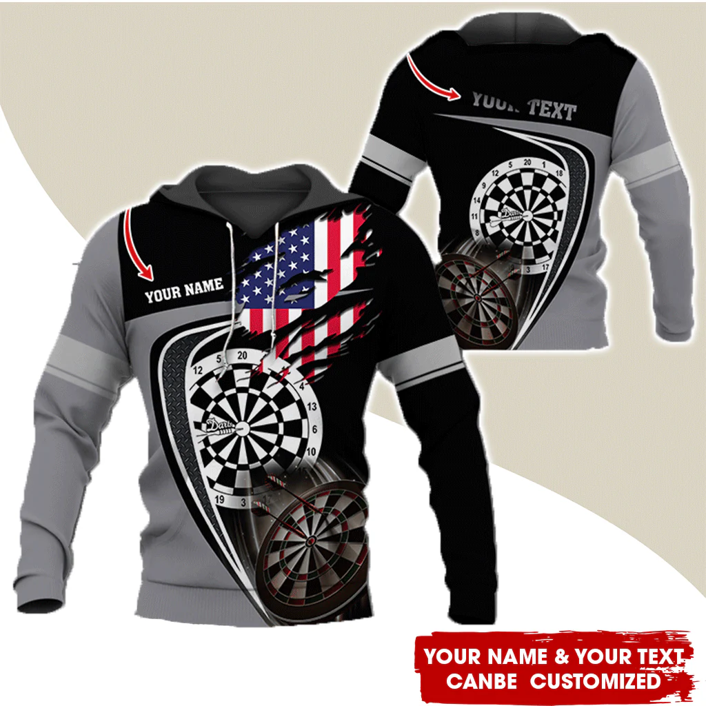 Customized American Flag Darts Premium Hoodie, Personalized Name & Text Darts Premium Hoodie, Perfect Gift For Darts Lovers, Friend, Family - Image 2